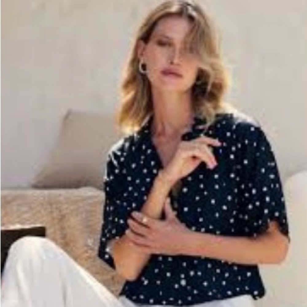 Polagram Navy Blue Polka Dot Button Down Shirt